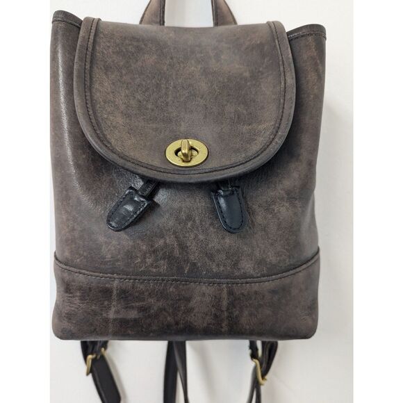 Vtg Legacy COACH 9960 Black Turnlock Tanned Daypack Leather Mini Backpack Bag - Picture 2 of 11